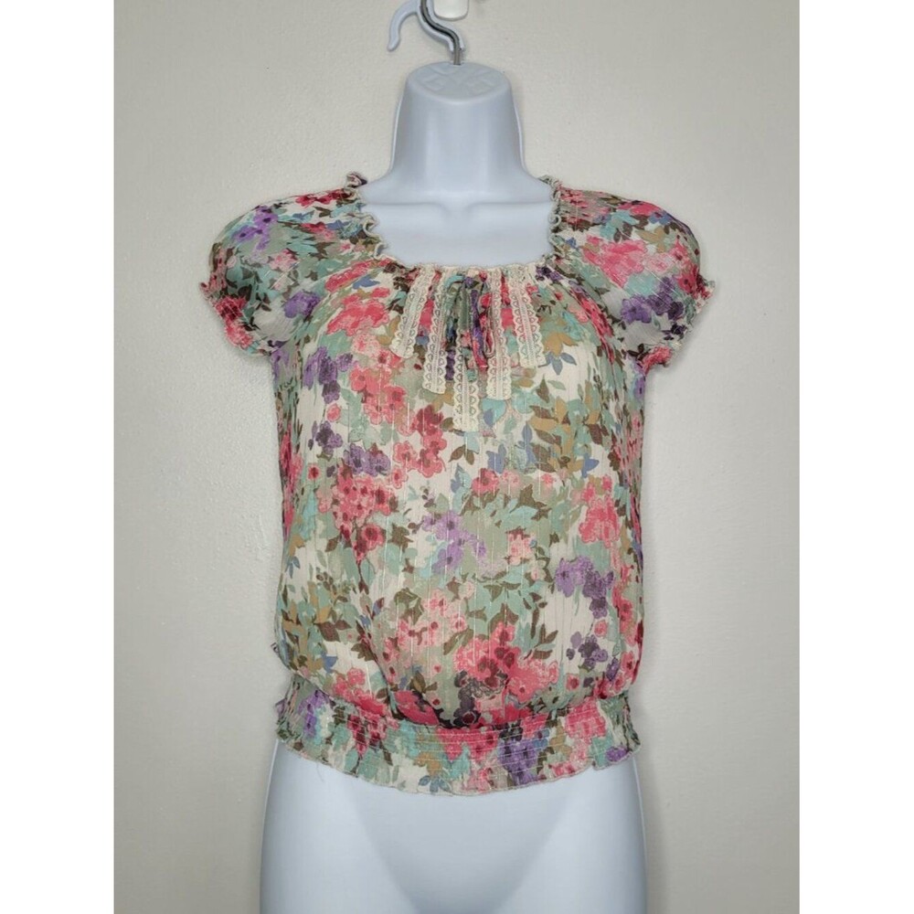 Y2k Candies pastel floral preppy cottage cap sleeve girlie top size small